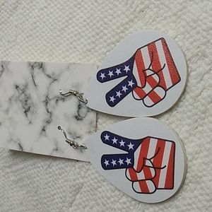 Peace 4th of July Faux Leather Hypoallergenic earrings Lightweight Double sided.